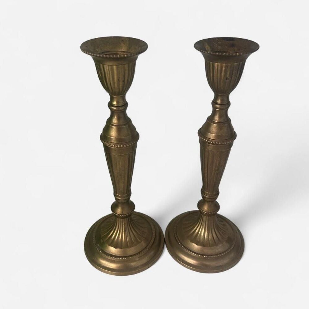 Set of 2 Mid-Century Solid Brass 8" Candlesticks